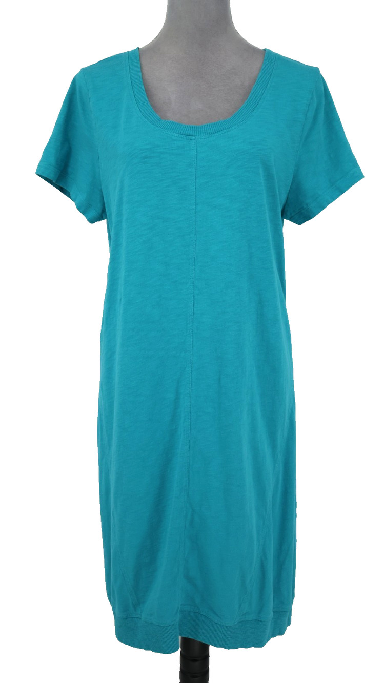 J Jill T-shirt Dress Womens Large Blue Green All Cotton Knit Midi Beach Coastal